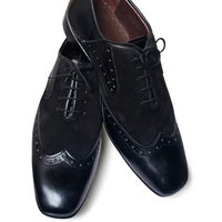 Crafted Leather Classic Men Black Calf Suede Leather Wingtip Dress Shoes - Thumbnail 1