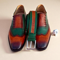 Crafted Leather Classic Green Grain Tan Crocodile/Alligator Leather Side Laces Dress Shoes - Thumbnail 2