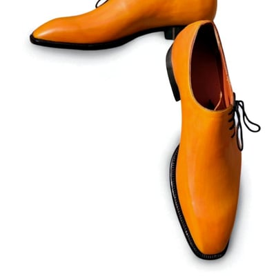 Crafted leather classic men yellow leather side laces oxford dress shoes - Thumbnail 2