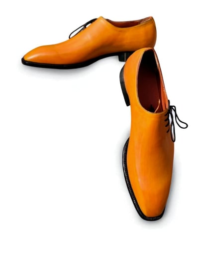 Crafted Leather Classic Men Yellow Leather Side Laces Oxford Dress Shoes