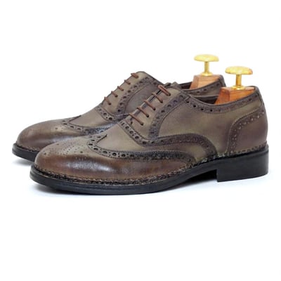 Crafted leather classic men genuine leather wingtip oxford dress shoes - Thumbnail 1