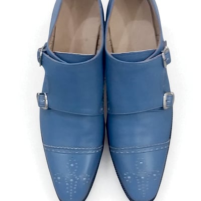 Crafted leather classic blue leather monk strap dress shoes - Thumbnail 2