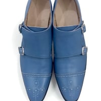 Crafted Leather Classic Blue Leather Monk Strap Dress Shoes - Thumbnail 1