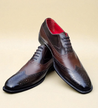 Crafted Leather Classic Men Brown Black Leather Wingtip Oxford Dress Shoes