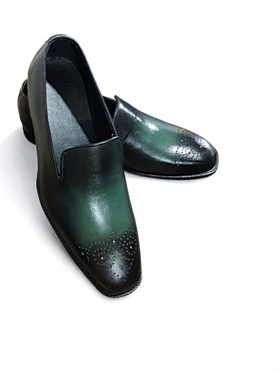 Crafted Leather Classic Men Green Leather Moccasin Formal Loafers Dress Shoes