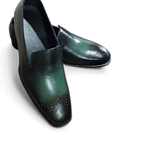 Crafted Leather Classic Men Green Leather Moccasin Formal Loafers Dress Shoes - Thumbnail 2