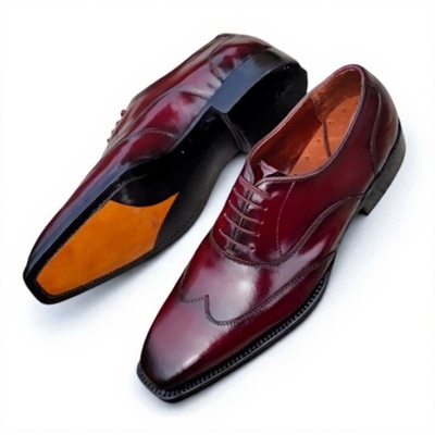 Crafted Leather Classic Men Burgundy Leather Wingtip Oxford Dress Shoes