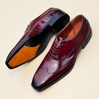Crafted Leather Classic Men Burgundy Leather Wingtip Oxford Dress Shoes - Thumbnail 1