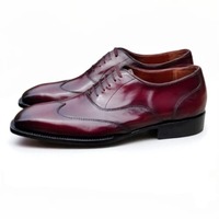 Crafted Leather Classic Men Burgundy Leather Wingtip Oxford Dress Shoes - Thumbnail 2