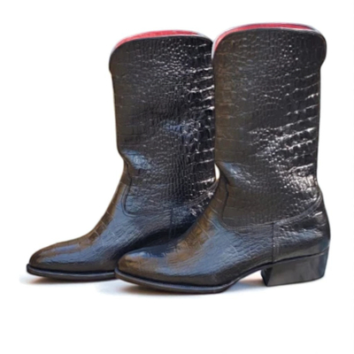 Crafted leather classic black crocodile leather cowboy boot - Thumbnail 2