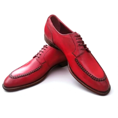 Crafted Leather Classic Men Red Leather Split Toe Lace up Oxford Dress Shoes