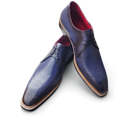 Crafted Leather Classic Men Blue Leather Oxford Lace up Dress Shoes