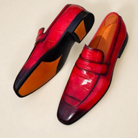 Crafted Leather Classic Red Crocodile/Alligator Leather Moccasin Loafers Dress Shoes - Thumbnail 1