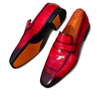 Crafted Leather Classic Red Crocodile/Alligator Leather Moccasin Loafers Dress Shoes - Thumbnail 3