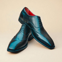 Crafted Leather Classic Men Black Leather Wingtip Oxford Dress Shoes - Thumbnail 1