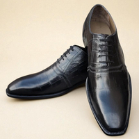 Crafted Leather Classic Black Crocodile Leather Alligator Lace up Dess Shoes - Thumbnail 1