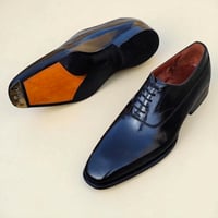 Crafted Leather Classic Black Calf Lace up Dress Shoes - Thumbnail 2