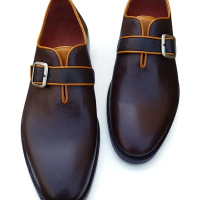 Crafted leather classic men brown leather monk strap dress shoes - Thumbnail 2