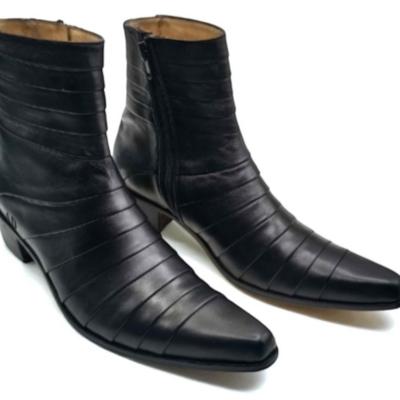 Crafted leather classic black leather cowboy boot