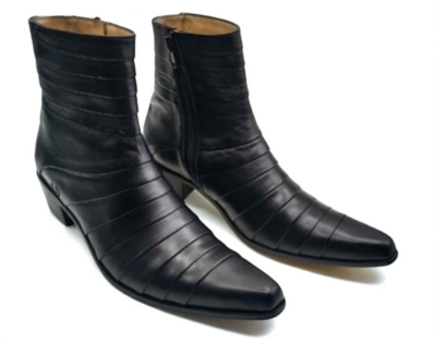 Crafted Leather Classic Black Leather Cowboy Boot