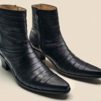 Crafted Leather Classic Black Leather Cowboy Boot - Thumbnail 1