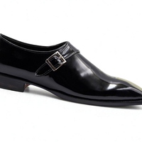 Crafted Leather Classic Black Leather Monk Strap Dress Shoes - Thumbnail 2