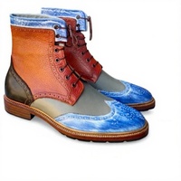 Crafted Leather Classic Dress Shoes Multi Color Leather Ankle High Wingtip Boot - Thumbnail 1