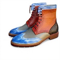 Crafted Leather Classic Dress Shoes Multi Color Leather Ankle High Wingtip Boot - Thumbnail 3