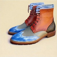 Crafted Leather Classic Dress Shoes Multi Color Leather Ankle High Wingtip Boot - Thumbnail 2