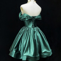 Green Satin Short A-Line Prom Party Dress - Thumbnail 1