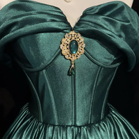 Green Satin Short A-Line Prom Party Dress - Thumbnail 3