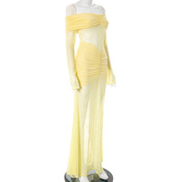 Lace-Paneled One-Shoulder Slit Long-Sleeved Dress - Thumbnail 4