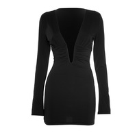Sexy long-sleeved deep V-neck hip dress - Thumbnail 1