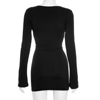 Sexy long-sleeved deep V-neck hip dress - Thumbnail 3