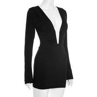 Sexy long-sleeved deep V-neck hip dress - Thumbnail 4