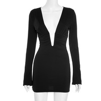 Sexy long-sleeved deep V-neck hip dress - Thumbnail 5