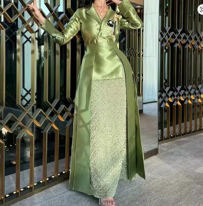 CustomizedLuxury Jersey A-Line Flowers Evening Dress High Quality Floor Length Long Sleeves V-Neck 