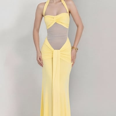 Sexy and elegant halterneck dress with gathered pleats - Thumbnail 2