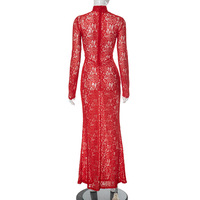 Lace-Panel Half-High Neck Slim-Fit Transparent Sexy Dress - Thumbnail 3