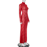 Lace-Panel Half-High Neck Slim-Fit Transparent Sexy Dress - Thumbnail 4