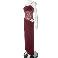 Lace-Panel Half-High Neck Slim-Fit Transparent Sexy Dress - Thumbnail 7