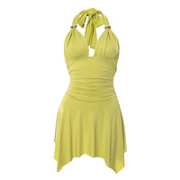 Sexy halterneck sleeveless solid color mini dress - Thumbnail 1