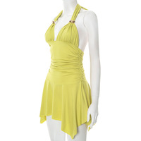 Sexy halterneck sleeveless solid color mini dress - Thumbnail 4