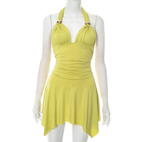 Sexy halterneck sleeveless solid color mini dress - Thumbnail 5