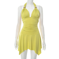 Sexy halterneck sleeveless solid color mini dress - Thumbnail 6