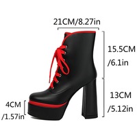 Color Block Lace Up Platform Chunky Heeled Boots - Thumbnail 6