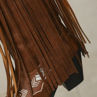 Boho Ethnic Embroidered Tassel Cowboy Boots - Thumbnail 4