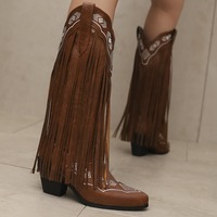 Boho Ethnic Embroidered Tassel Cowboy Boots - Thumbnail 2