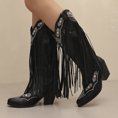 Boho Ethnic Embroidered Tassel Cowboy Boots