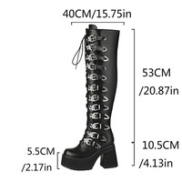 Gothic Black Buckles Up Knee-high Boots - Thumbnail 3
